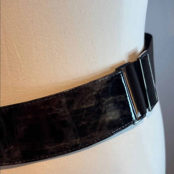Suzi Roher marbled patent Leather/elastic Belt statement buckle size large plus - Picture 5 of 15